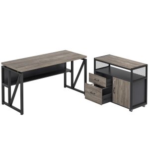 55" / 63" L-Shaped Executive Desk with Storage Shelves and Mobile File Cabinet(2 Drawers and 1 Storage Compartment) - Image 16