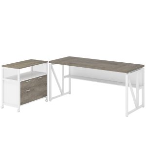 55" / 63" L-Shaped Executive Desk with Storage Shelves and Mobile File Cabinet(2 Drawers and 1 Storage Compartment) - Image 12