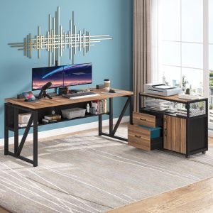 55" / 63" L-Shaped Executive Desk with Storage Shelves and Mobile File Cabinet(2 Drawers and 1 Storage Compartment) - Image 6