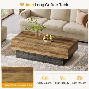 55" Coffee Table, Farmhouse Center Table Tea Table with Sturdy Pedestal - Image 6