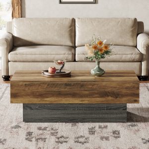 55" Coffee Table, Farmhouse Center Table Tea Table with Sturdy Pedestal - Image 3