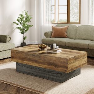55" Coffee Table, Farmhouse Center Table Tea Table with Sturdy Pedestal - Image 5
