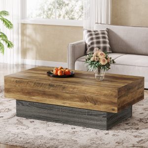 55" Coffee Table, Farmhouse Center Table Tea Table with Sturdy Pedestal - Image 4