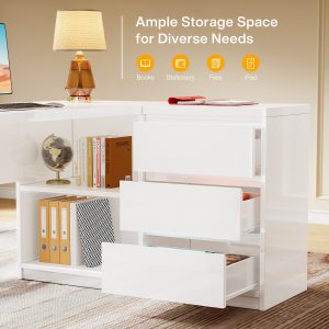 55" Executive Desk, L-Shaped Computer Desk Corner Desk with 3 Drawers - Image 7