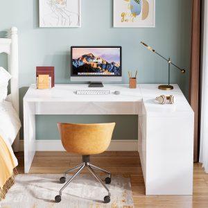 55" Executive Desk, L-Shaped Computer Desk Corner Desk with 3 Drawers - Image 3