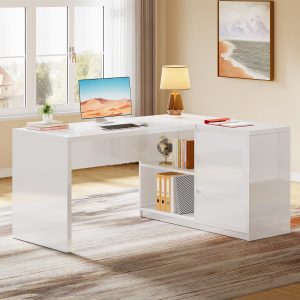55" Executive Desk, L-Shaped Computer Desk Corner Desk with 3 Drawers - Image 4