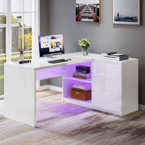 55" Executive Desk, L-Shaped Computer Desk Corner Desk with 3 Drawers - Image 5
