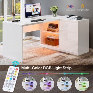55" Executive Desk, L-Shaped Computer Desk Corner Desk with 3 Drawers - Image 8