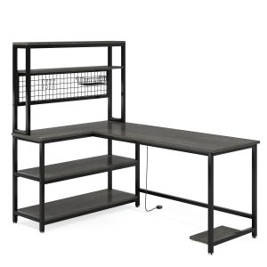 55" Reversible L-Shaped Desk with Wireless Charging & Shelves - Image 4