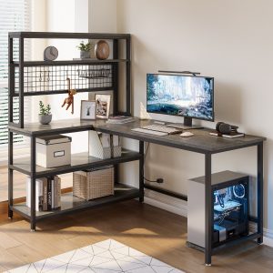 55" Reversible L-Shaped Desk with Wireless Charging & Shelves - Image 3