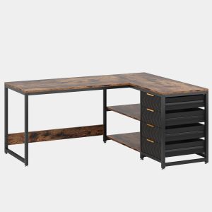 59" L-Shaped Desk, Reversible Corner Desk with Drawers & Shelves - Image 10