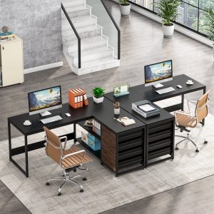 59" L-Shaped Desk, Reversible Corner Desk with Drawers & Shelves - Image 4