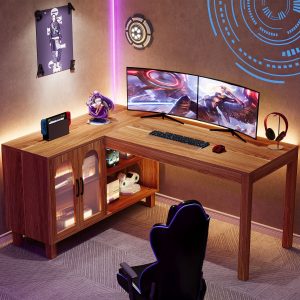 59" L-Shaped Executive Desk, Computer Desk Home Office Desk With Storage Cabinet - Image 5