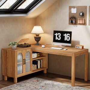 59" L-Shaped Executive Desk, Computer Desk Home Office Desk With Storage Cabinet - Image 4