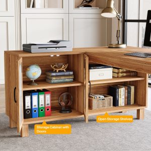 59" L-Shaped Executive Desk, Computer Desk Home Office Desk With Storage Cabinet - Image 7