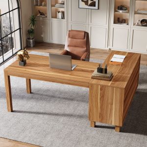 59" L-Shaped Executive Desk, Computer Desk Home Office Desk With Storage Cabinet - Image 3