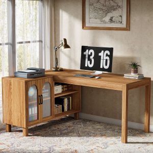 59" L-Shaped Executive Desk, Computer Desk Home Office Desk With Storage Cabinet