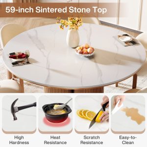 59" Sintered Stone Dining Table, Luxury Marble Top Kitchen Dinner Table - Image 7