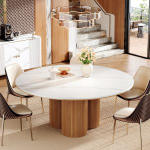 59" Sintered Stone Dining Table, Luxury Marble Top Kitchen Dinner Table - Image 4