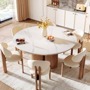 59" Sintered Stone Dining Table, Luxury Marble Top Kitchen Dinner Table - Image 3