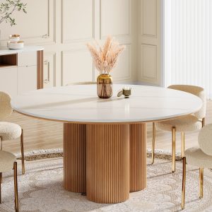 59" Sintered Stone Dining Table, Luxury Marble Top Kitchen Dinner Table