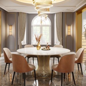 59" Sintered Stone Round Dining Table with Gold Stainless Steel Pedestal - Image 3