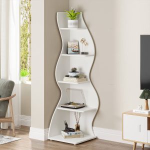 5-Tier Corner Shelf, Modern Wall Corner Bookshelf Bookcase - Image 4