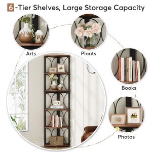 6-Tier Corner Shelf, 67" Corner Bookshelf Shelving Unit - Image 5