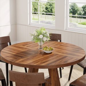 Round Dining Table for 4, 47" Wooden Kitchen Table Farmhouse Dinner Table - Image 5