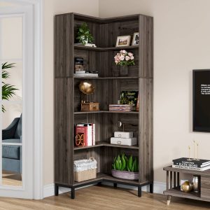 6-Tier Corner Bookcase, 71 inch L-Shaped Etagere Bookshelf - Image 4