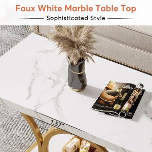 Rectangle Coffee Table, 47.24" Center Table with Faux Marble Top - Image 6