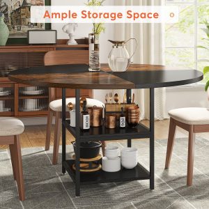 Round Dining Table, 47" Kitchen Dinner Table with Storage Shelf - Image 7