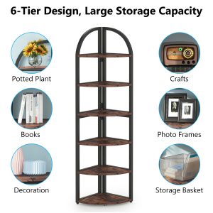 6-Tier Corner Shelf, 71 inch Tall Corner Bookshelf for Small Space - Image 5