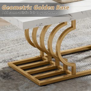 Rectangular Coffee Table, 47" Faux Marble Cocktail Table with Geometric Frame - Image 6