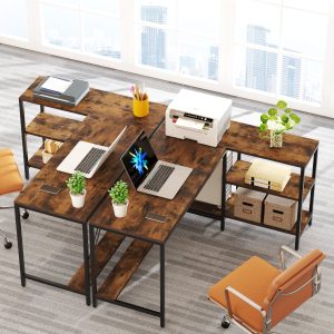Reversible L-Shaped Desk, Corner Computer Desk with Storage Shelves - Image 4