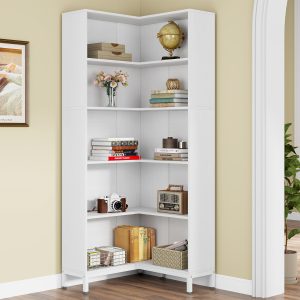 6-Tier Corner Bookcase, 71 inch L-Shaped Etagere Bookshelf - Image 7