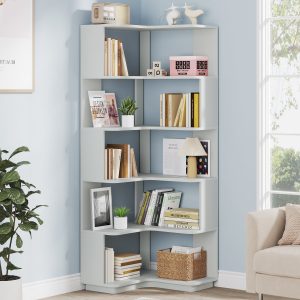 6-Tier Corner Bookshelf, 64.96" Corner Bookcase with Anti-Drop Panel - Image 11