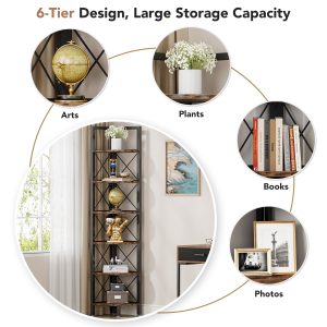 6-Tier Corner Shelf Small Bookshelf Storage Rack for Small Space - Image 5