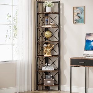 6-Tier Corner Shelf Small Bookshelf Storage Rack for Small Space - Image 3