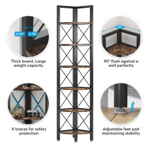6-Tier Corner Shelf Small Bookshelf Storage Rack for Small Space - Image 6