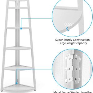 70" Corner Shelf, 5 Tier Corner Storage Rack Ladder Bookcase - Image 5