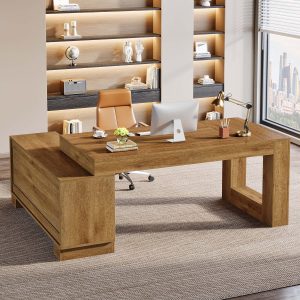 63" Computer Desk, L-shaped Executive Desk with Storage Cabinets - Image 3