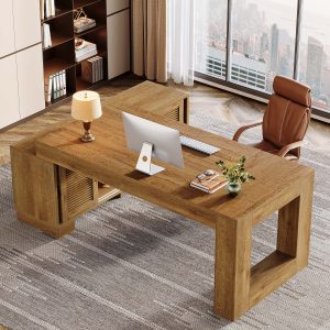 63" Computer Desk, L-shaped Executive Desk with Storage Cabinets - Image 4