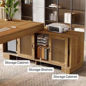 63" Computer Desk, L-shaped Executive Desk with Storage Cabinets - Image 6