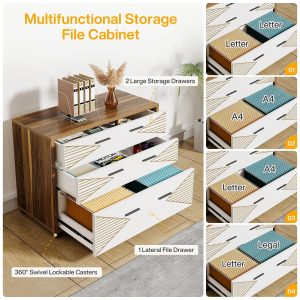 63" Executive Desk, L Shaped Computer Desk with Storage Cabinet and Drawers - Image 5