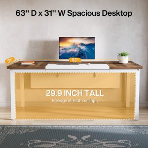 63" L-Shaped Desk, Modern Executive Computer Desk with 39" Mobile File Cabinet - Image 7