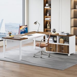 63" L-Shaped Desk, Modern Executive Computer Desk with 39" Mobile File Cabinet - Image 3