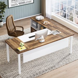 63" L-Shaped Desk, Modern Executive Computer Desk with 39" Mobile File Cabinet - Image 5