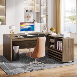 66.2" L-Shaped Executive Desk, Computer Desk with Mobile File Cabinet
