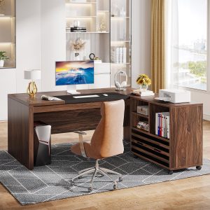 66.2" L-Shaped Executive Desk, Computer Desk with Mobile File Cabinet - Image 8